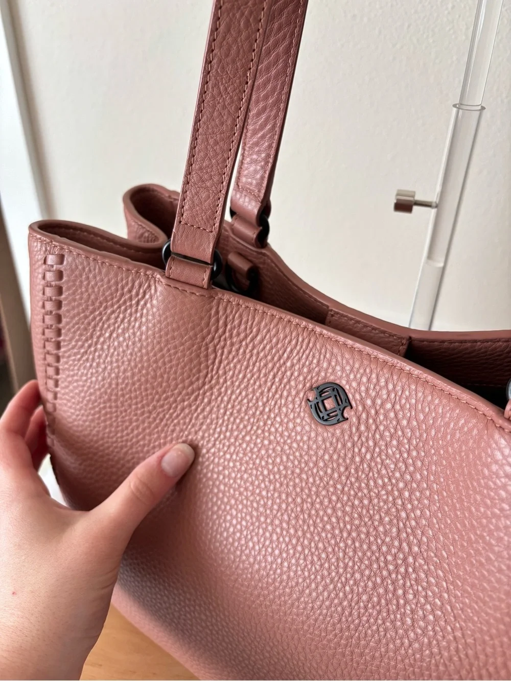 Dagne Dover RARE Allyn Pebbled Leather Work Tote Laptop Rose Pink Tote Bag